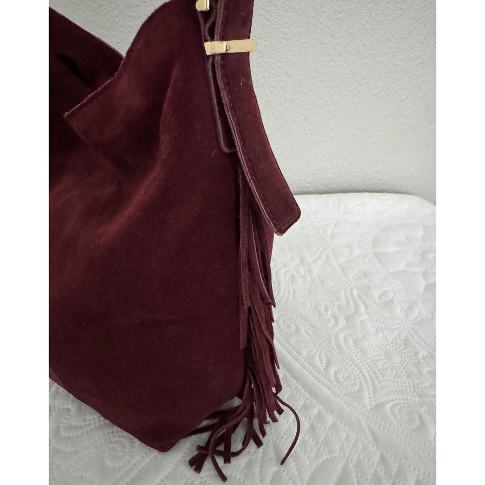 Haute Hippie Burgundy Suede Fringe Shoulder Bag Boho Western Hobo Slouchy Wine - Picture 6 of 15